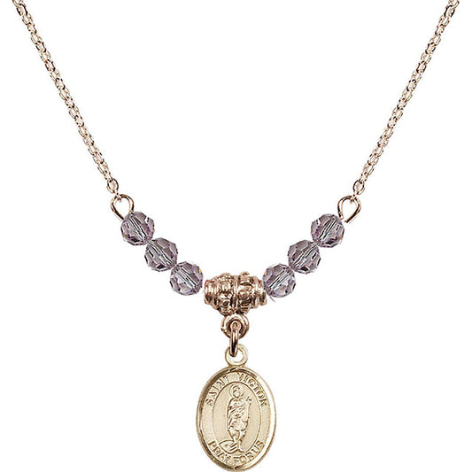 14kt Gold Filled Saint Victor of Marseilles Birthstone Necklace with Light Amethyst Beads - 9223