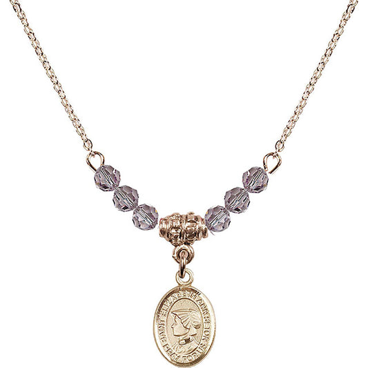 14kt Gold Filled Saint Elizabeth Ann Seton Birthstone Necklace with Light Amethyst Beads - 9224