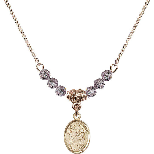14kt Gold Filled Saint Aloysius Gonzaga Birthstone Necklace with Light Amethyst Beads - 9225