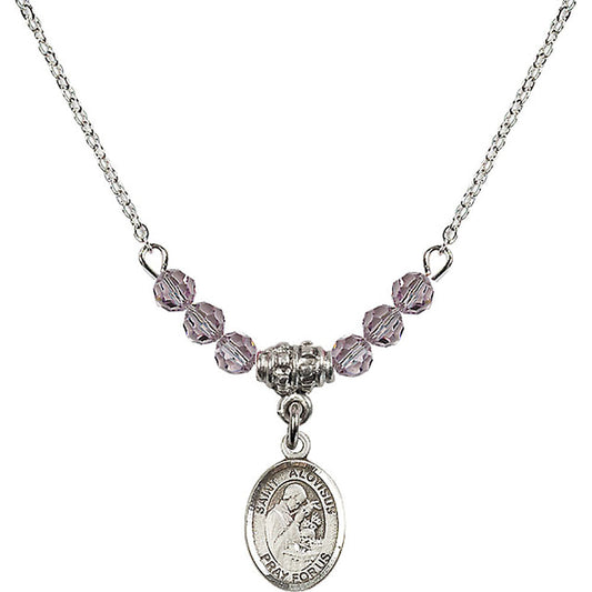 Sterling Silver Saint Aloysius Gonzaga Birthstone Necklace with Light Amethyst Beads - 9225