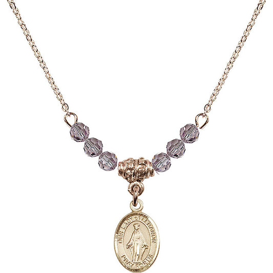 14kt Gold Filled Our Lady of Lebanon Birthstone Necklace with Light Amethyst Beads - 9229