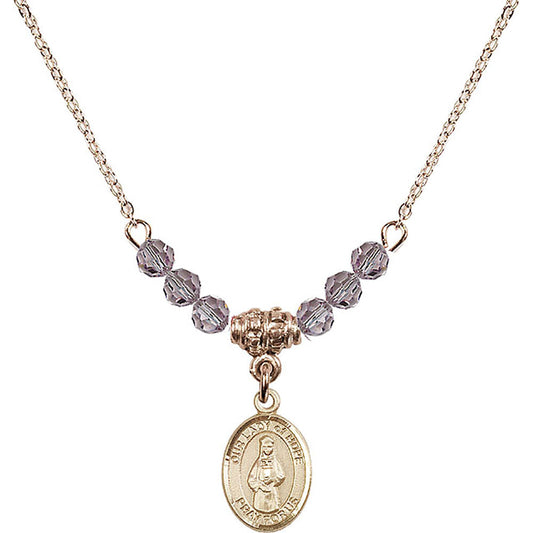 14kt Gold Filled Our Lady of Hope Birthstone Necklace with Light Amethyst Beads - 9230