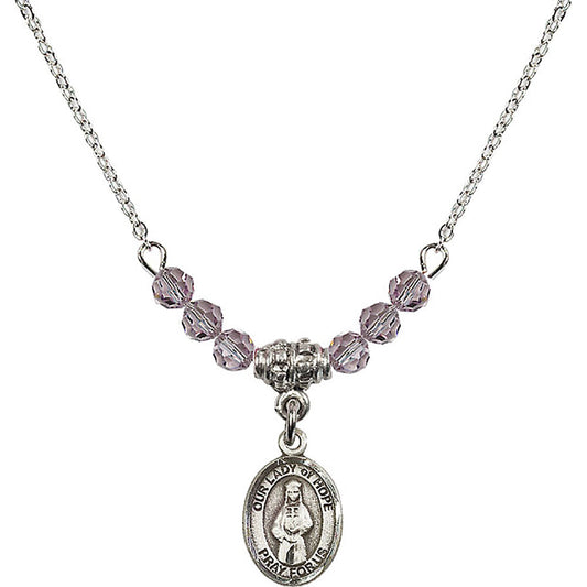 Sterling Silver Our Lady of Hope Birthstone Necklace with Light Amethyst Beads - 9230