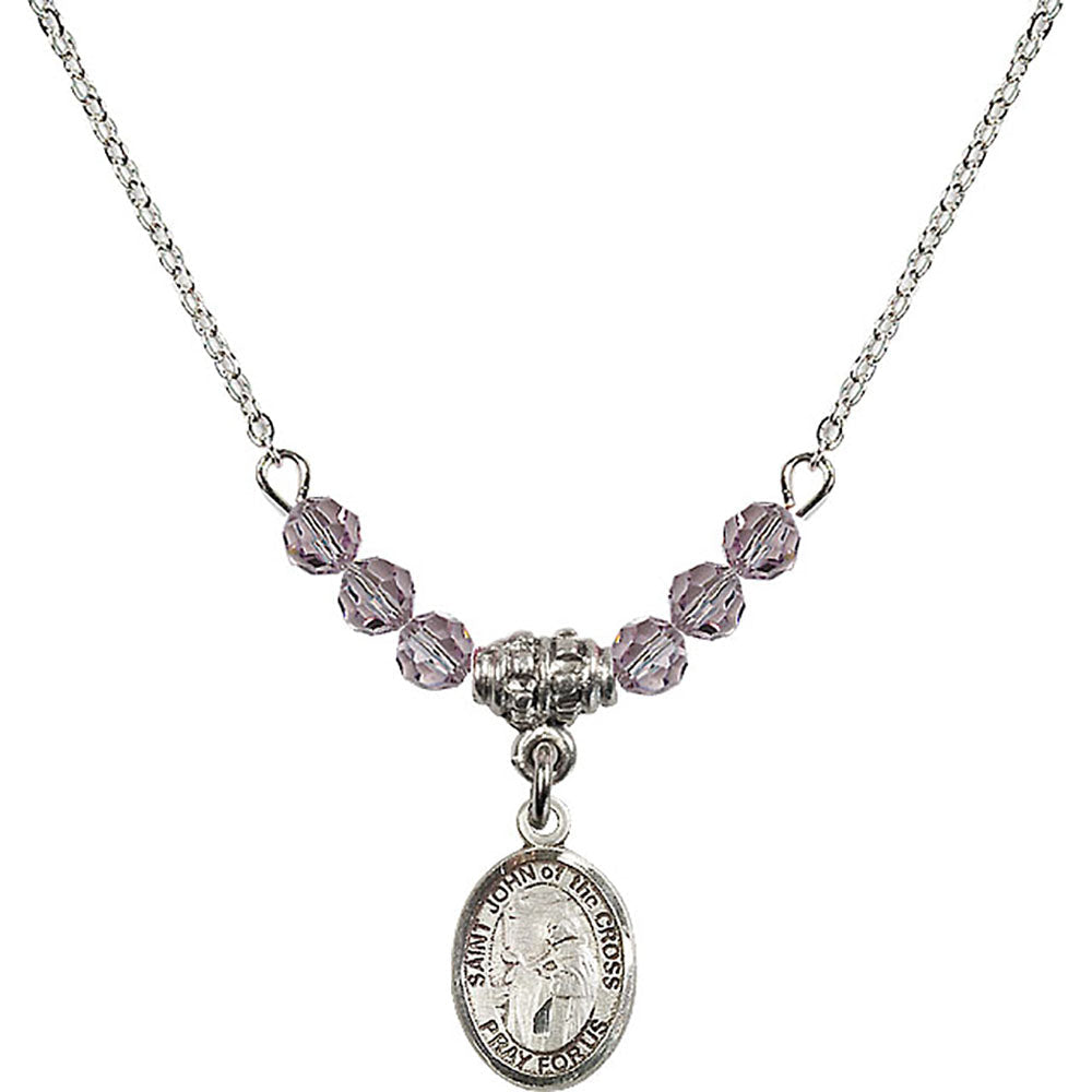 Sterling Silver Saint John of the Cross Birthstone Necklace with Light Amethyst Beads - 9231