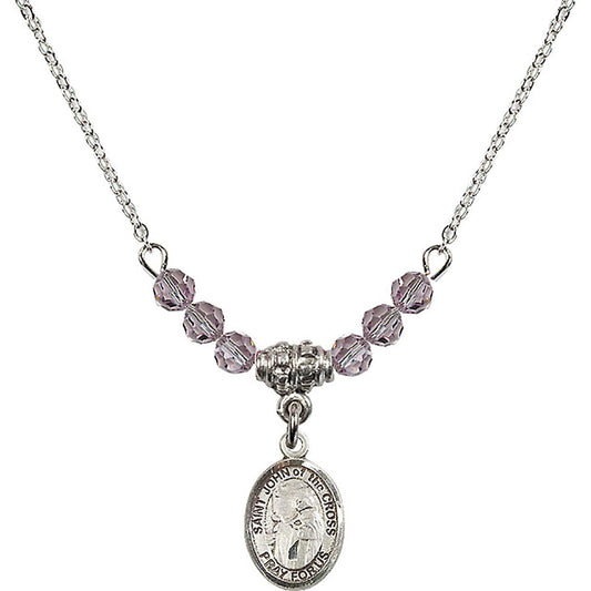 Sterling Silver Saint John of the Cross Birthstone Necklace with Light Amethyst Beads - 9231