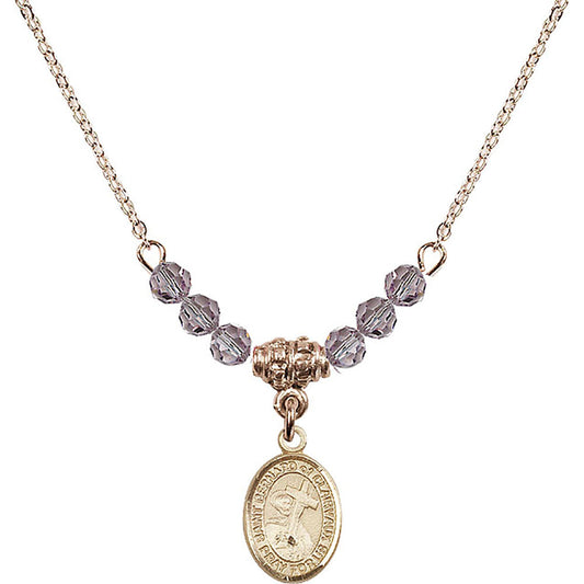 14kt Gold Filled Saint Bernard of Clairvaux Birthstone Necklace with Light Amethyst Beads - 9233