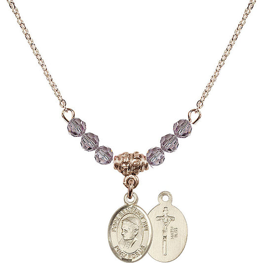14kt Gold Filled Pope Emeritace Benedict XVI Birthstone Necklace with Light Amethyst Beads - 9235