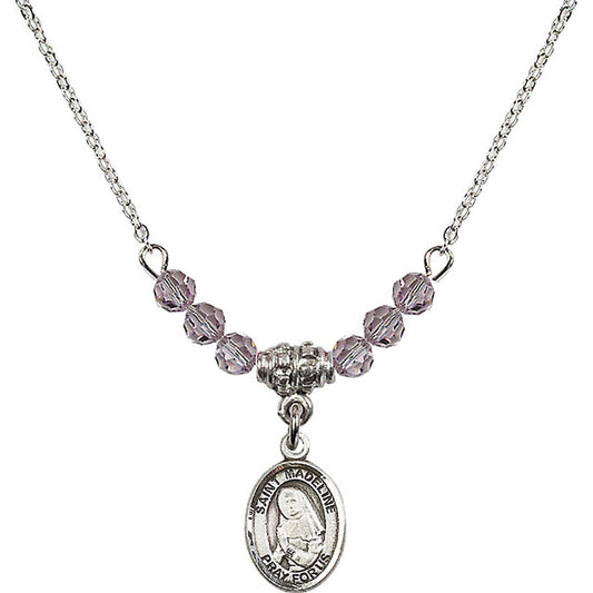 Sterling Silver Saint Madeline Sophie Barat Birthstone Necklace with Light Amethyst Beads - 9236