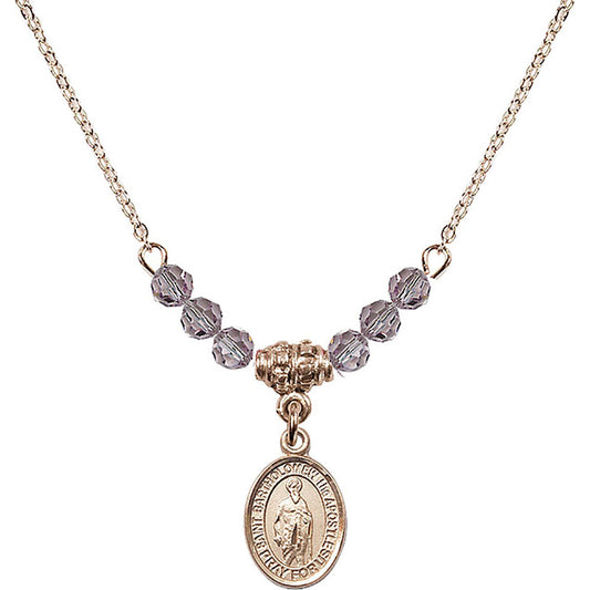 14kt Gold Filled Saint Bartholomew the Apostle Birthstone Necklace with Light Amethyst Beads - 9238
