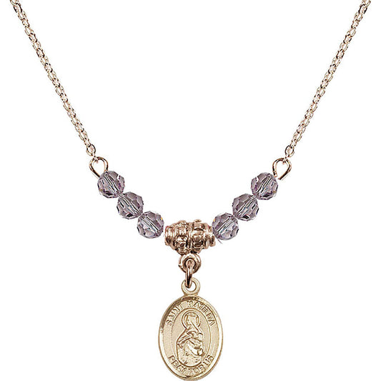 14kt Gold Filled Saint Matilda Birthstone Necklace with Light Amethyst Beads - 9239