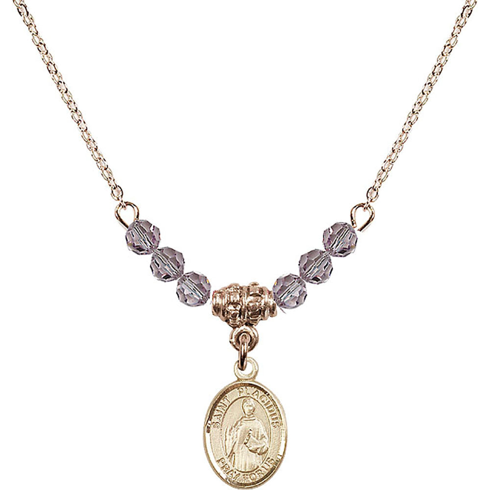14kt Gold Filled Saint Placidus Birthstone Necklace with Light Amethyst Beads - 9240