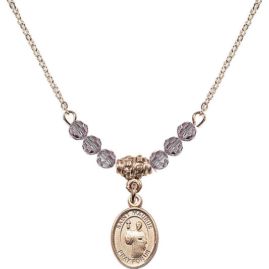 14kt Gold Filled Saint Maurus Birthstone Necklace with Light Amethyst Beads - 9241