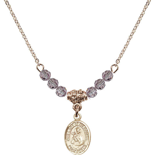 14kt Gold Filled Our Lady of Mount Carmel Birthstone Necklace with Light Amethyst Beads - 9243