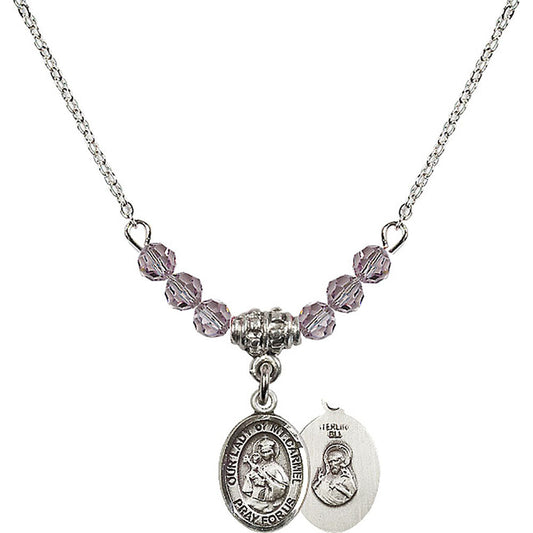 Sterling Silver Our Lady of Mount Carmel Birthstone Necklace with Light Amethyst Beads - 9243