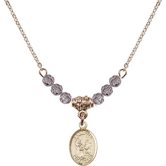 14kt Gold Filled Saint Zita Birthstone Necklace with Light Amethyst Beads - 9244