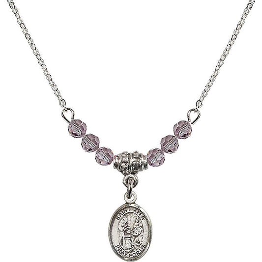 Sterling Silver Saint Zita Birthstone Necklace with Light Amethyst Beads - 9244