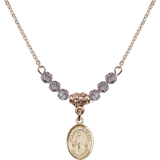 14kt Gold Filled Our Lady of Peace Birthstone Necklace with Light Amethyst Beads - 9245