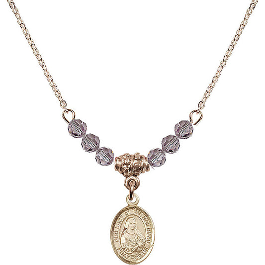 14kt Gold Filled Our Lady of the Railroad Birthstone Necklace with Light Amethyst Beads - 9247