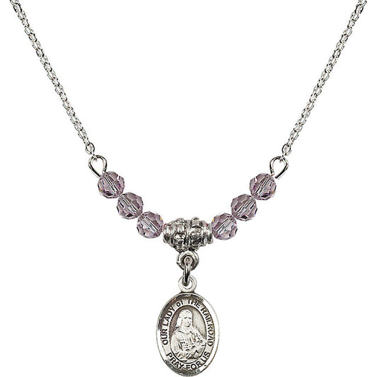 Sterling Silver Our Lady of the Railroad Birthstone Necklace with Light Amethyst Beads - 9247