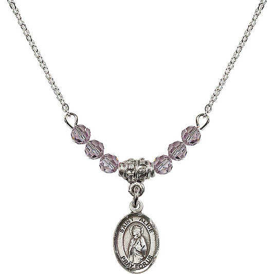 Sterling Silver Saint Alice Birthstone Necklace with Light Amethyst Beads - 9248