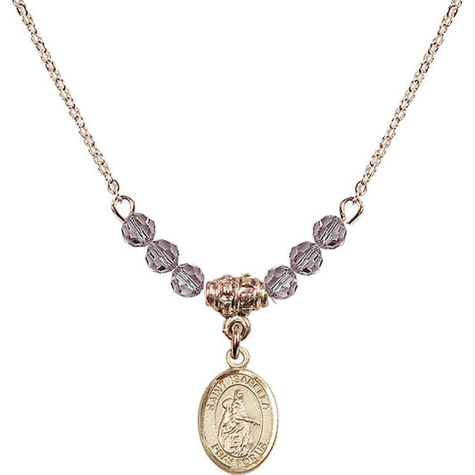 14kt Gold Filled Saint Isabella of Portugal Birthstone Necklace with Light Amethyst Beads - 9250