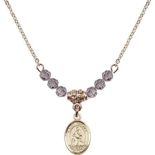 14kt Gold Filled Saint Rachel Birthstone Necklace with Light Amethyst Beads - 9251
