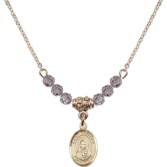 14kt Gold Filled Saint Rebecca Birthstone Necklace with Light Amethyst Beads - 9252