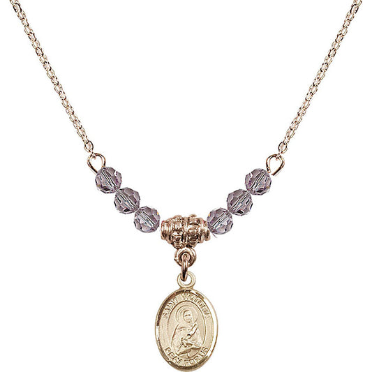 14kt Gold Filled Saint Victoria Birthstone Necklace with Light Amethyst Beads - 9253
