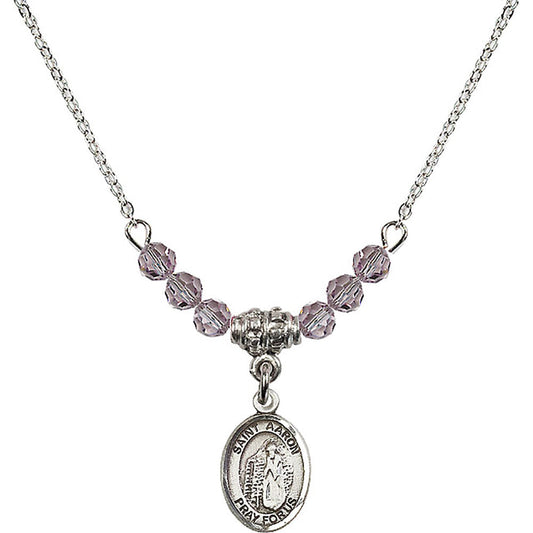 Sterling Silver Saint Aaron Birthstone Necklace with Light Amethyst Beads - 9254