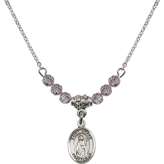 Sterling Silver Saint Grace Birthstone Necklace with Light Amethyst Beads - 9255