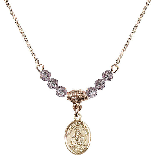 14kt Gold Filled Saint Christian Demosthenes Birthstone Necklace with Light Amethyst Beads - 9257