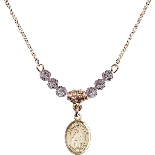 14kt Gold Filled Saint Hildegard von Bingen Birthstone Necklace with Light Amethyst Beads - 9260