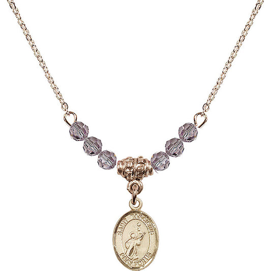 14kt Gold Filled Saint Tarcisius Birthstone Necklace with Light Amethyst Beads - 9261