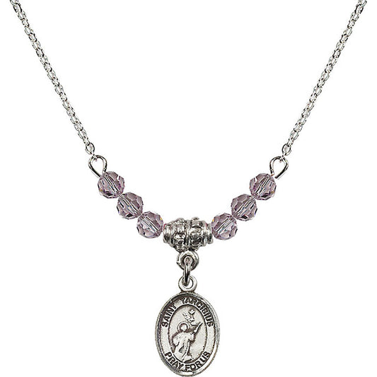 Sterling Silver Saint Tarcisius Birthstone Necklace with Light Amethyst Beads - 9261