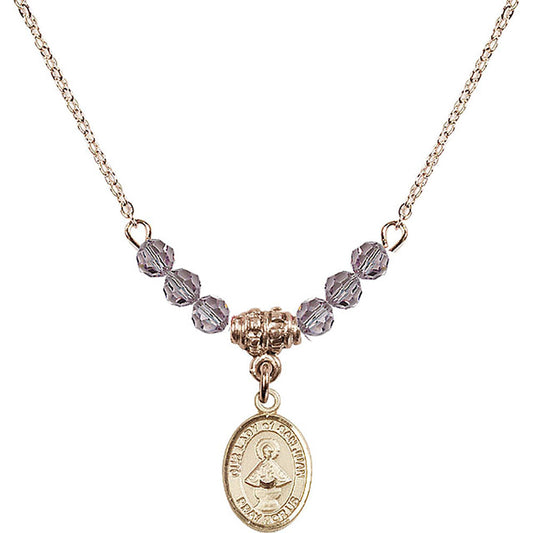 14kt Gold Filled Our Lady of San Juan Birthstone Necklace with Light Amethyst Beads - 9263