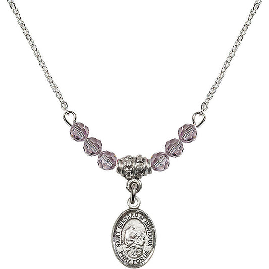 Sterling Silver Saint Bernard of Montjoux Birthstone Necklace with Light Amethyst Beads - 9264