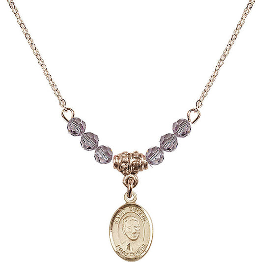 14kt Gold Filled Saint Eugene de Mazenod Birthstone Necklace with Light Amethyst Beads - 9266