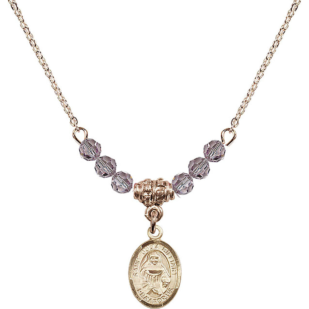 14kt Gold Filled Saint Julia Billiart Birthstone Necklace with Light Amethyst Beads - 9267