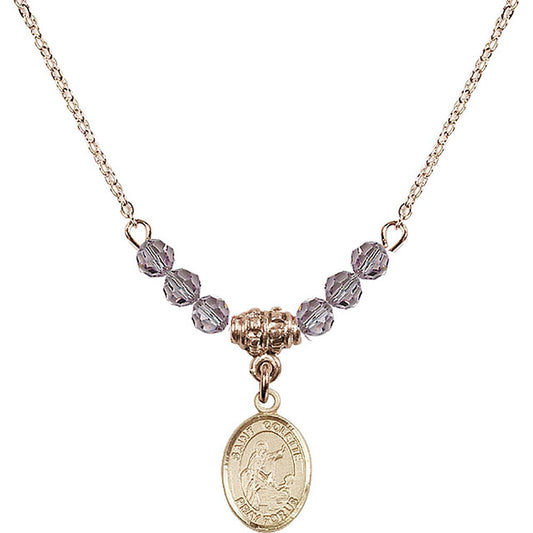 14kt Gold Filled Saint Colette Birthstone Necklace with Light Amethyst Beads - 9268