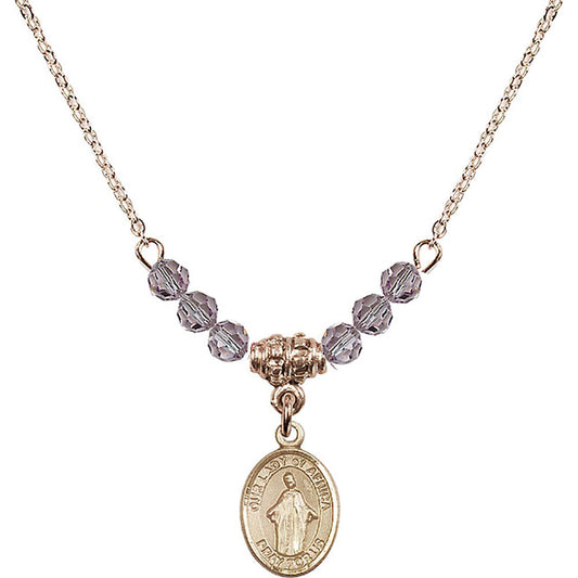 14kt Gold Filled Our Lady of Africa Birthstone Necklace with Light Amethyst Beads - 9269