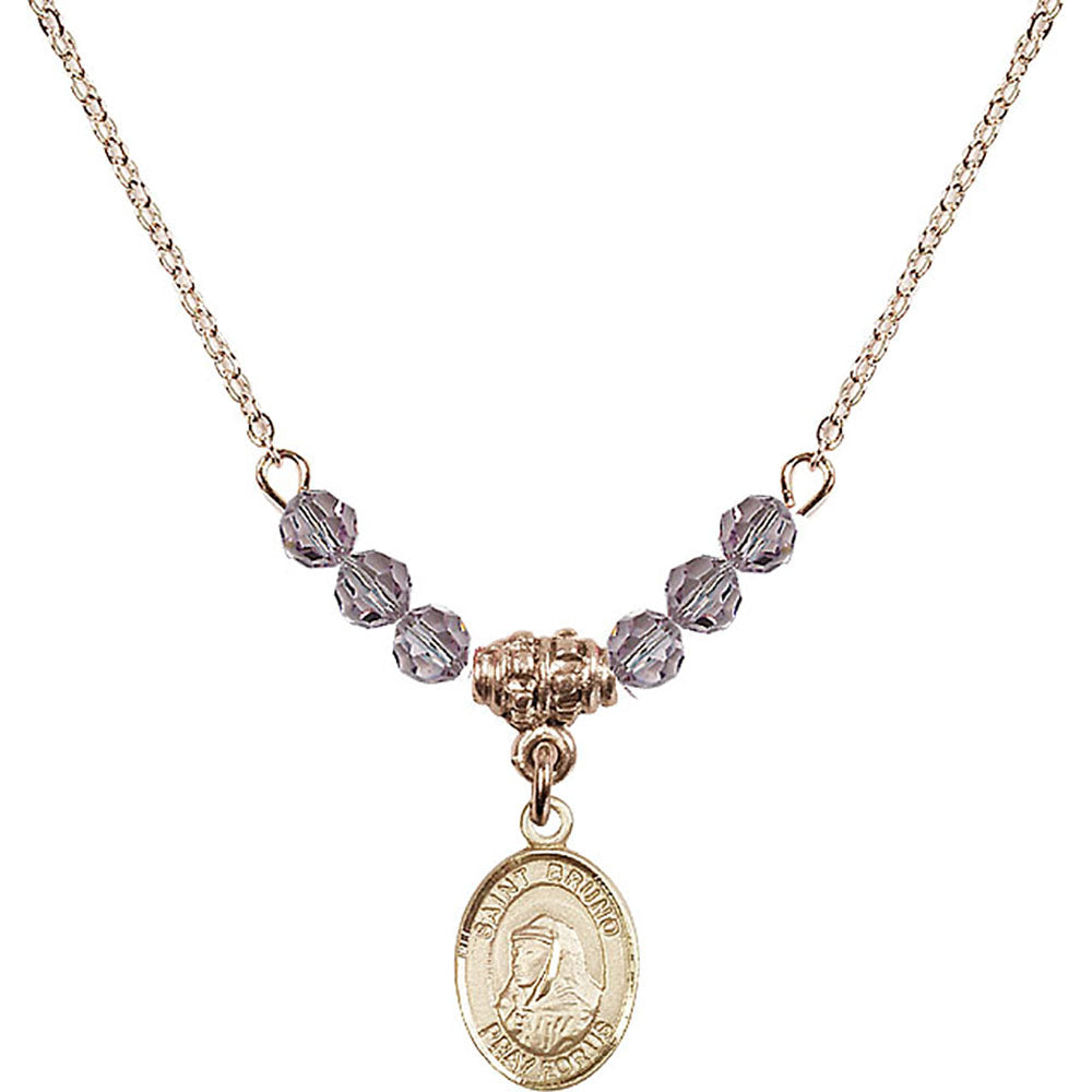 14kt Gold Filled Saint Bruno Birthstone Necklace with Light Amethyst Beads - 9270