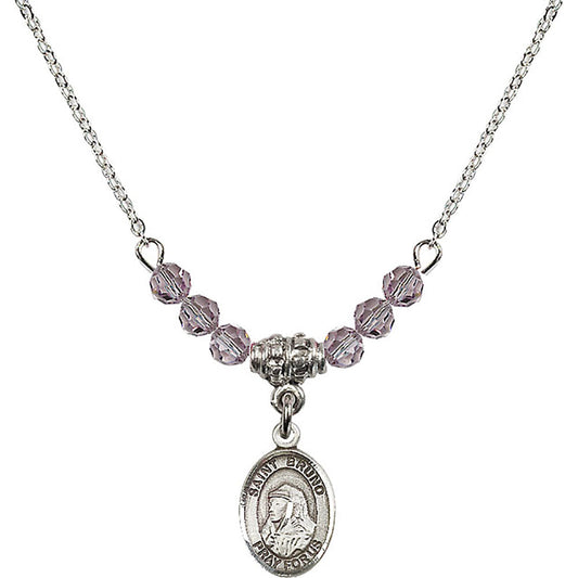 Sterling Silver Saint Bruno Birthstone Necklace with Light Amethyst Beads - 9270