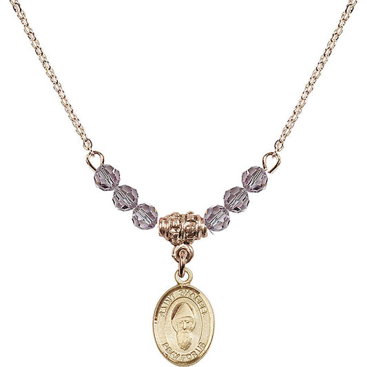 14kt Gold Filled Saint Sharbel Birthstone Necklace with Light Amethyst Beads - 9271