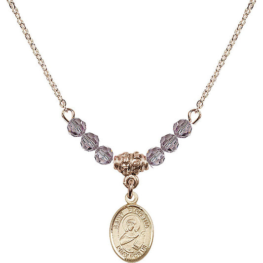 14kt Gold Filled Saint Perpetua Birthstone Necklace with Light Amethyst Beads - 9272
