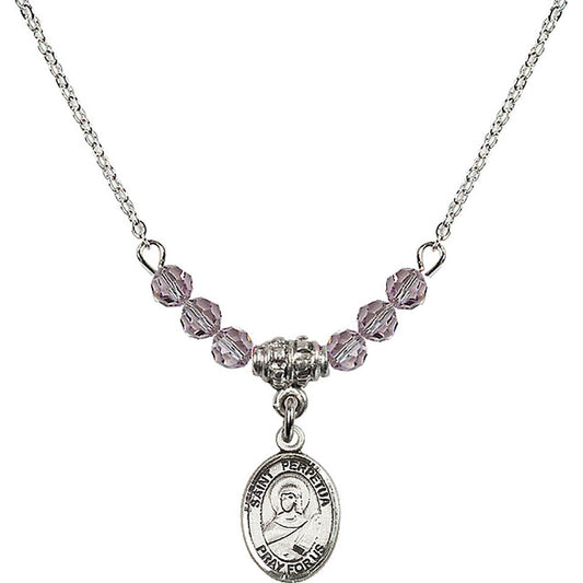 Sterling Silver Saint Perpetua Birthstone Necklace with Light Amethyst Beads - 9272