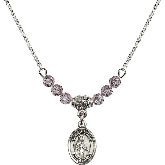 Sterling Silver Saint Remigius of Reims Birthstone Necklace with Light Amethyst Beads - 9274