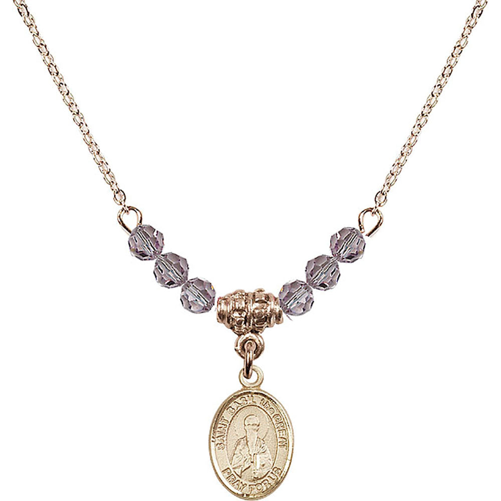 14kt Gold Filled Saint Basil the Great Birthstone Necklace with Light Amethyst Beads - 9275