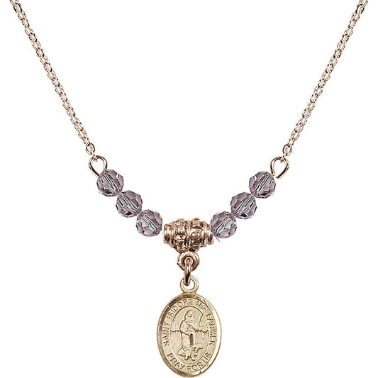 14kt Gold Filled Saint Isidore the Farmer Birthstone Necklace with Light Amethyst Beads - 9276