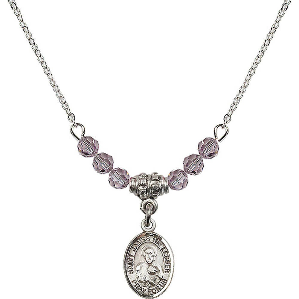 Sterling Silver Saint James the Lesser Birthstone Necklace with Light Amethyst Beads - 9277