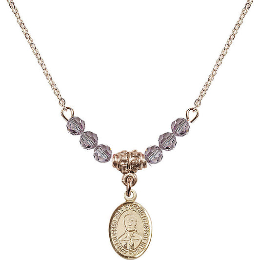 14kt Gold Filled Blessed Pier Giorgio Frassati Birthstone Necklace with Light Amethyst Beads - 9278